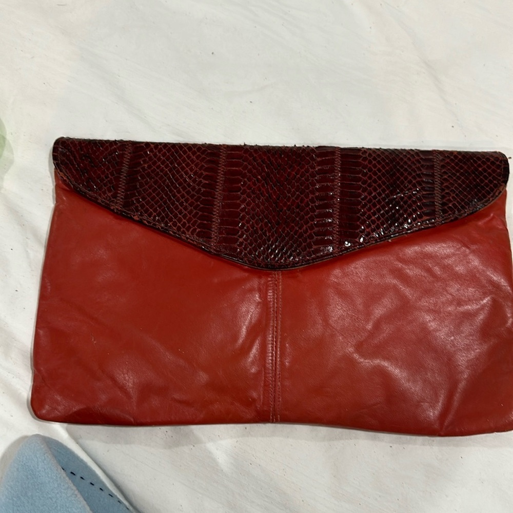 Vintage red snake skin clutch